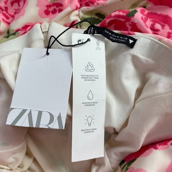 Zara  Draped Floral Strapless Bodysuit in Ivory & Pink Size Medium NWT - Picture 9 of 11